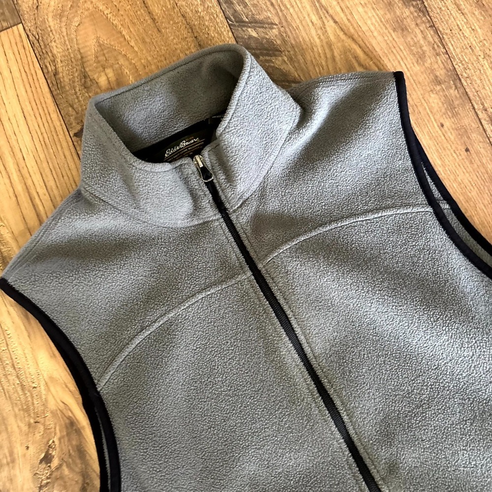 Eddie Bauer Fleece Vest Men's Medium Gray Full Zip Sleeveless Mock Neck Winter